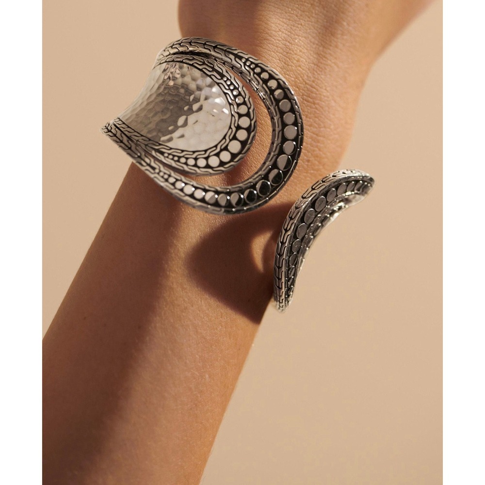 John Hardy Sterling Silver 'Palu' Dot Classic Hammered Wide Cuff Bracelet 925 LG